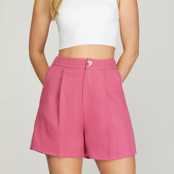 ELASTIC WAIST WOVEN BERMUDA SHORTS WITH SIDE POCKETS - Picture 1 of 6